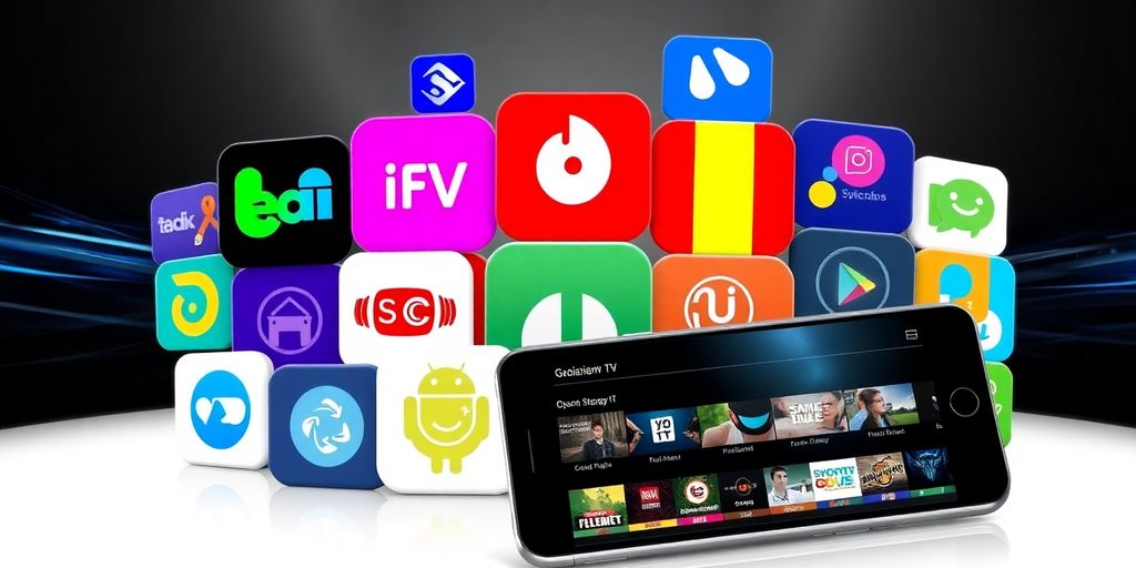 Colaj de aplicații IPTV populare în România.