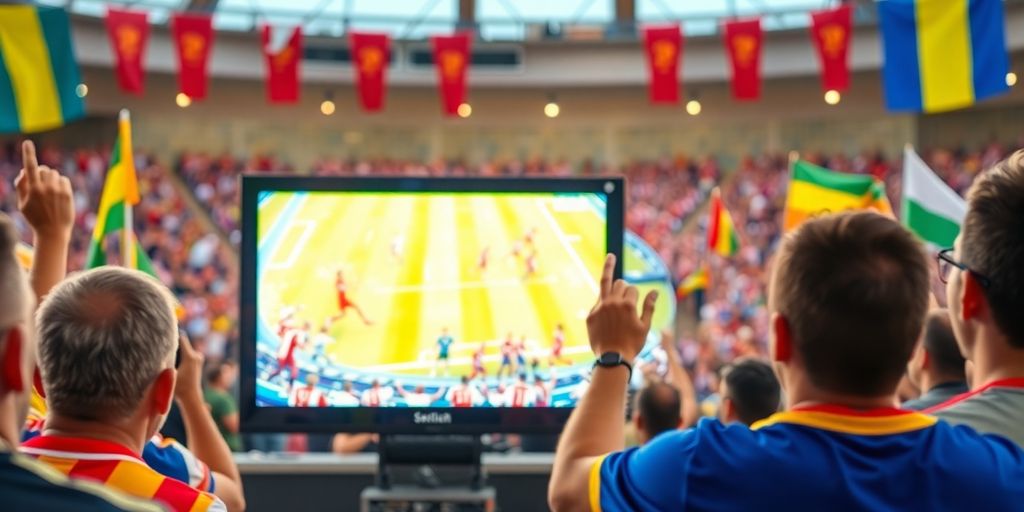 Imagine cu un televizor ce transmite un meci sportiv.