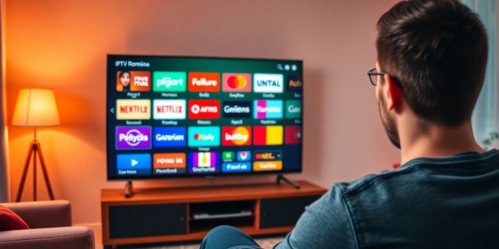 Persoană vizionând IPTV în confortul casei.