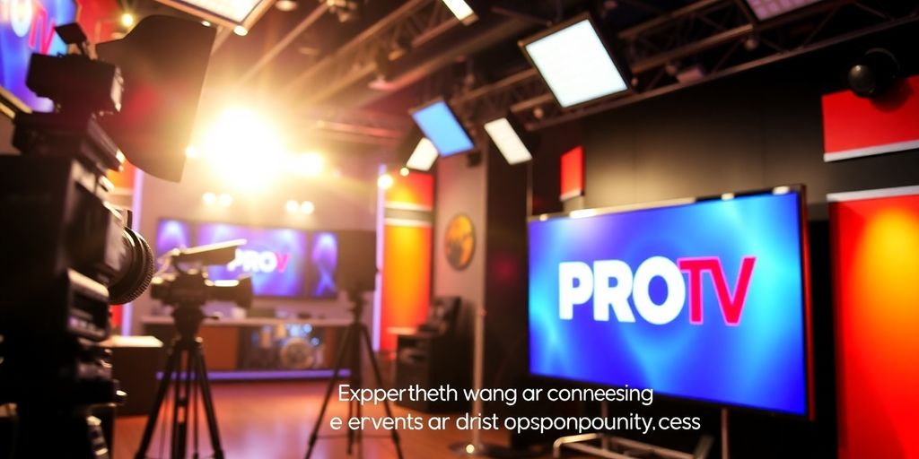 Studio PRO TV cu camere și lumini strălucitoare.