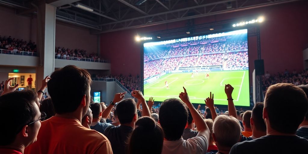 Fani urmărind un meci de fotbal în direct.