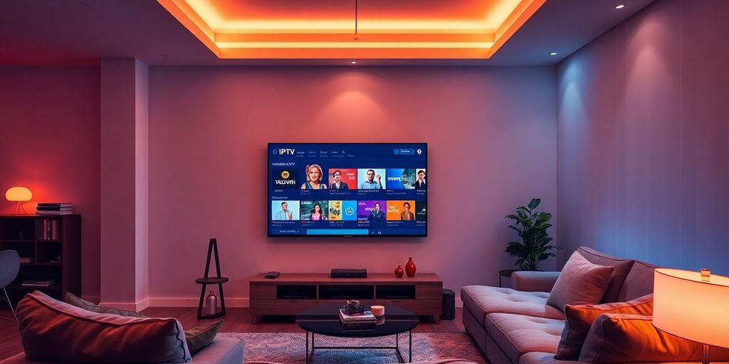 Canale IPTV 4K în living modern.